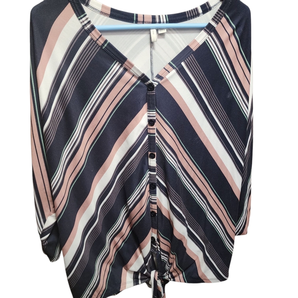 Studio Sheer Striped V-Neck Button-Down Top Size 18\20